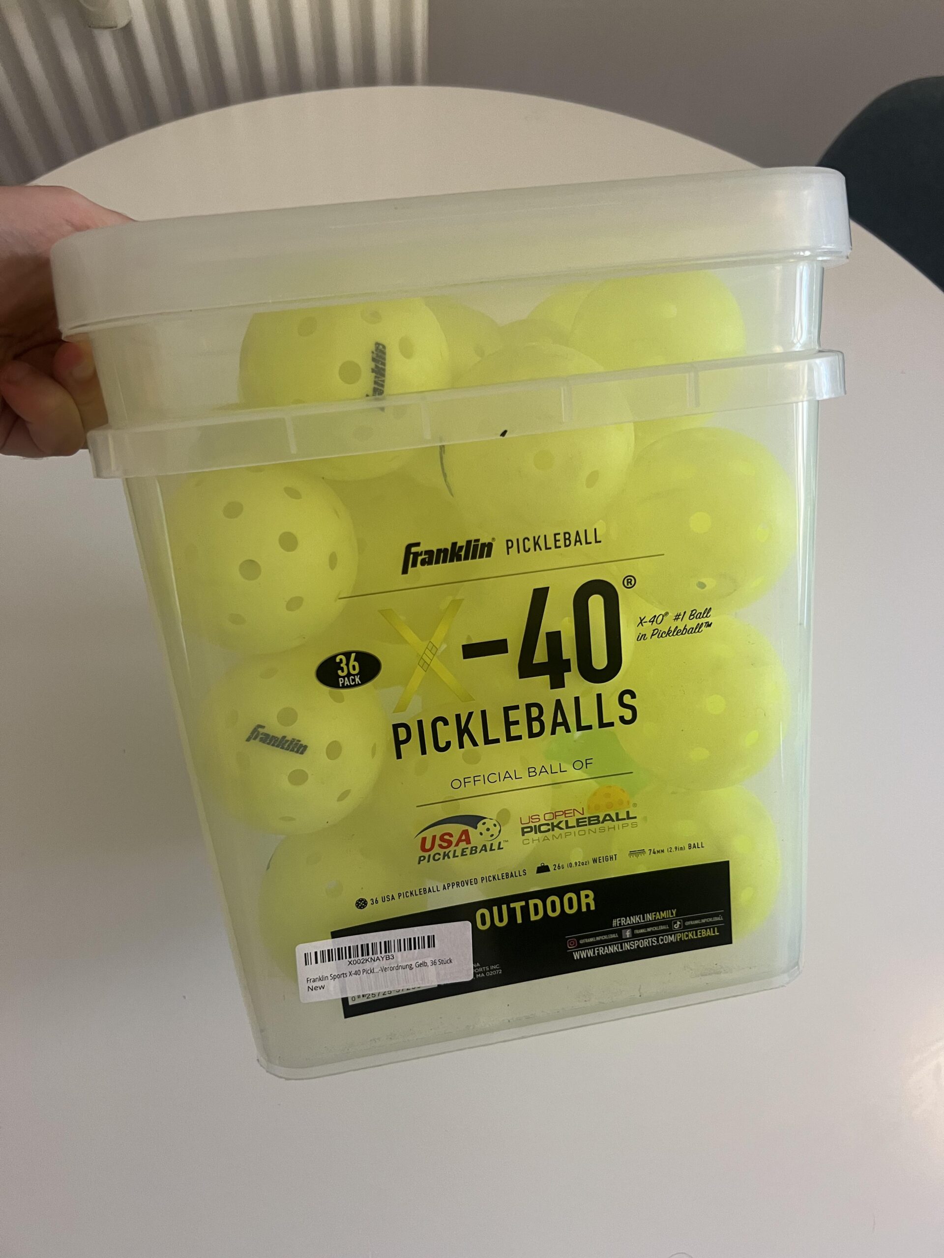 Franklin X-40 Eimer mit 36 optisch gelben Bällen