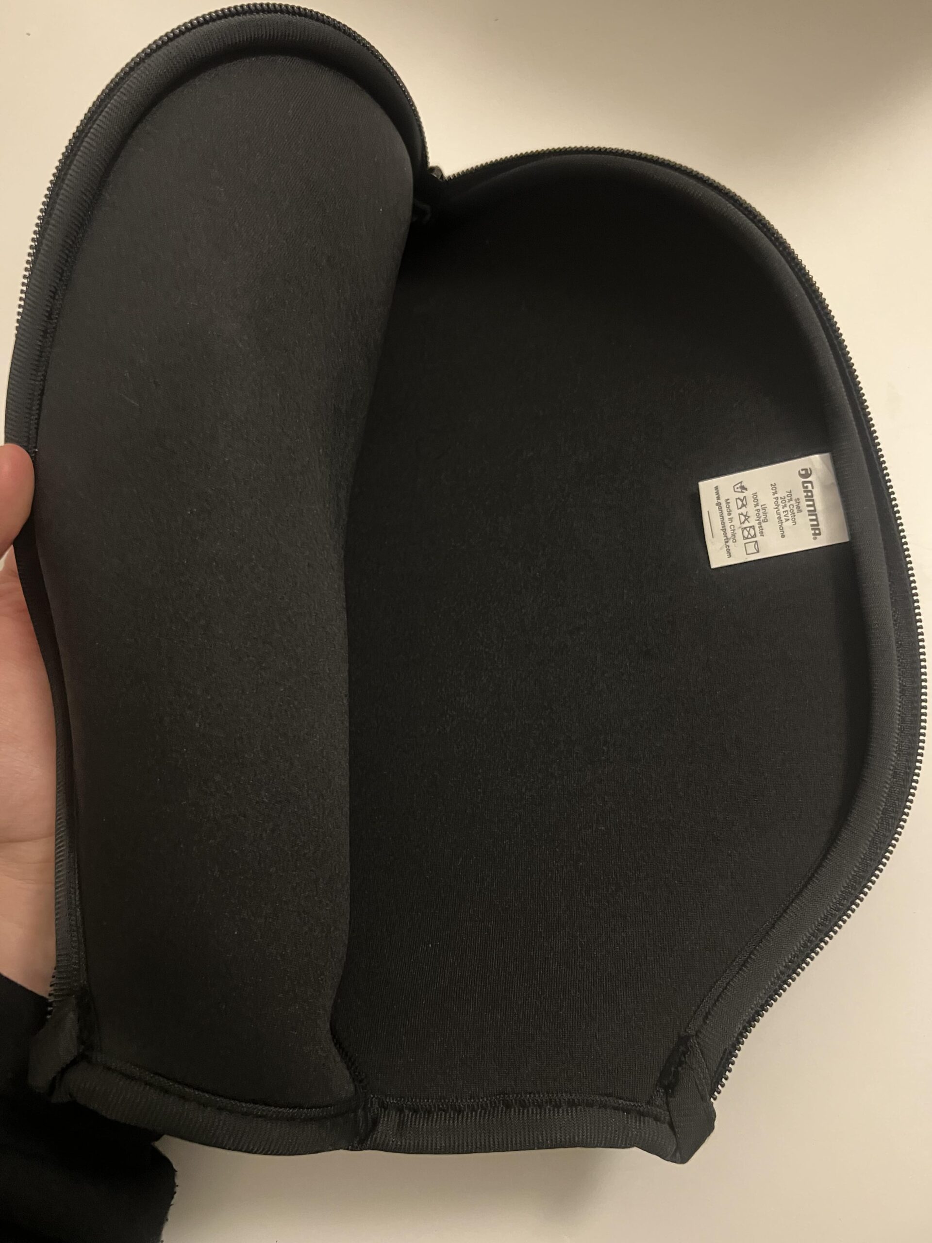 GAMMA paddle cover unzipped to show soft inner lining