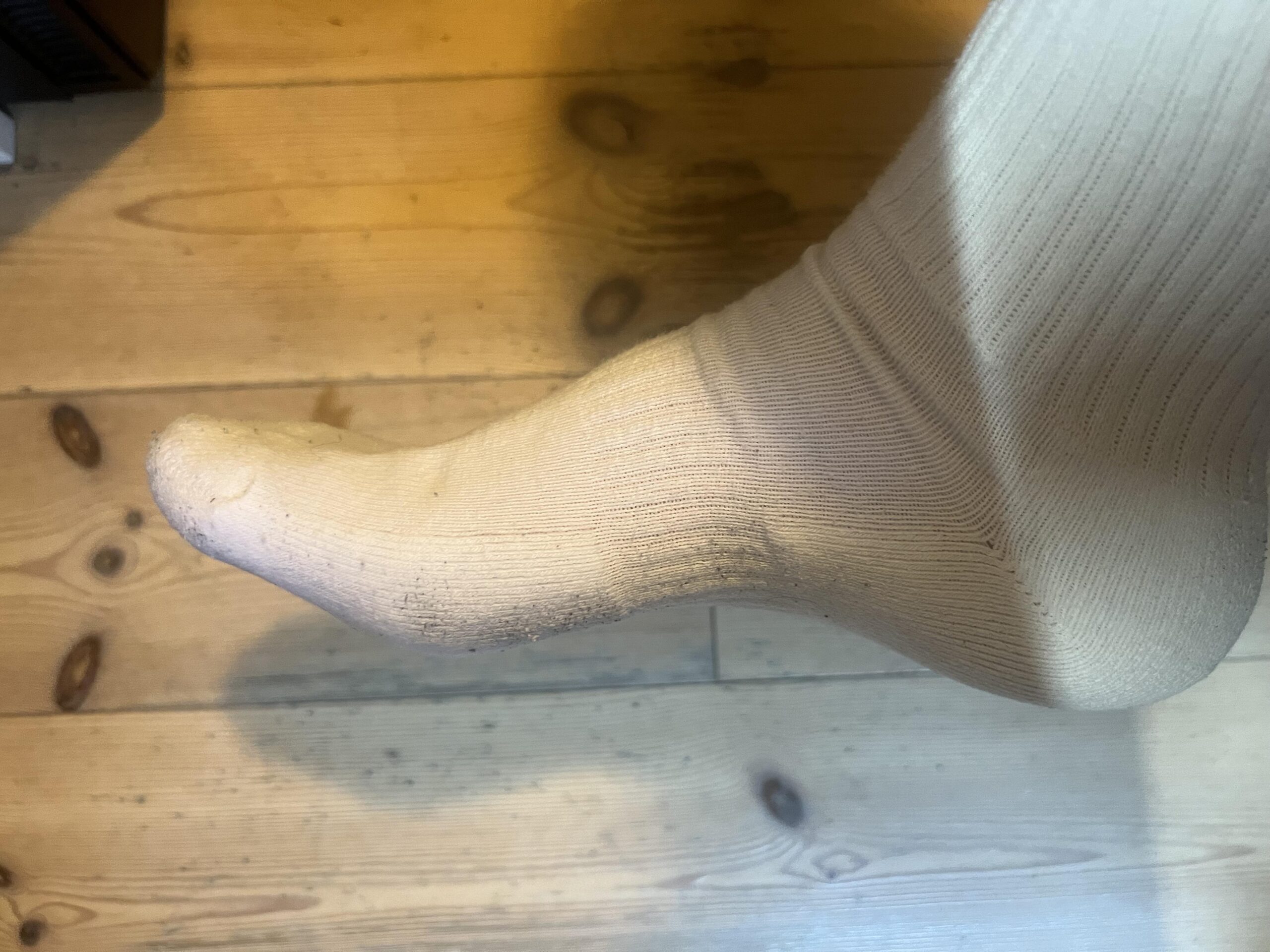 Side profile of worn white Nike Everyday Cushioned sock showing heel and instep